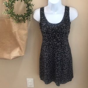 Knit dress with sequence and cheetah print